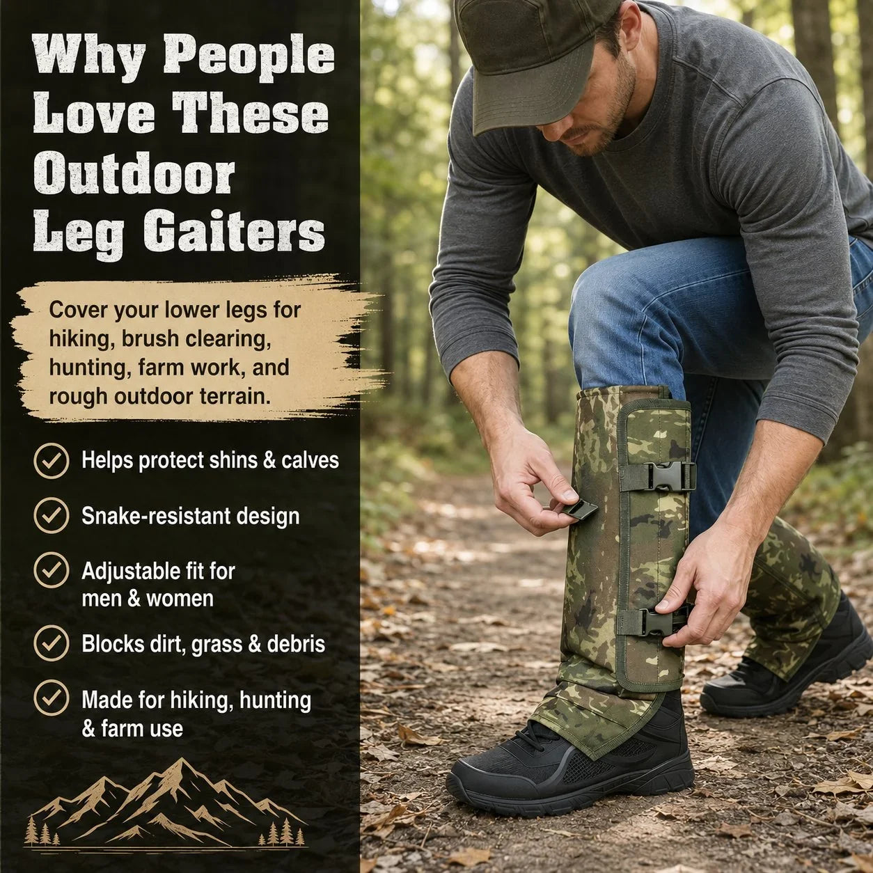 Outdoor Snake-Resistant Calf Gaiters for Brush and Trail Protection