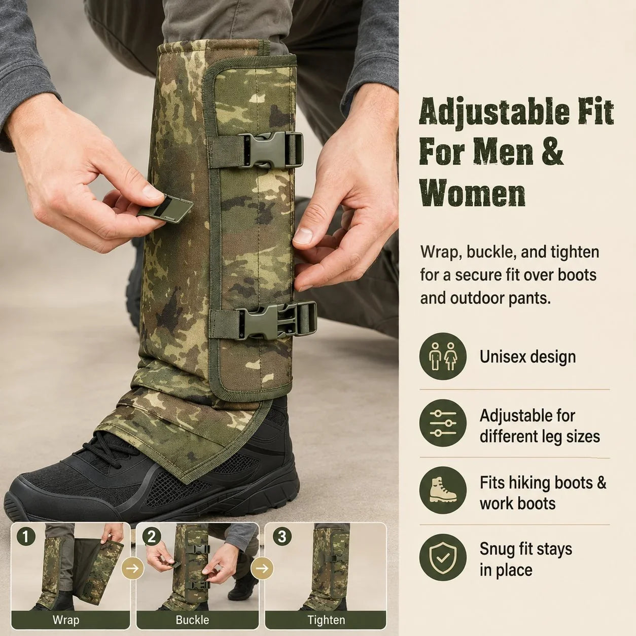 Outdoor Snake-Resistant Calf Gaiters for Brush and Trail Protection
