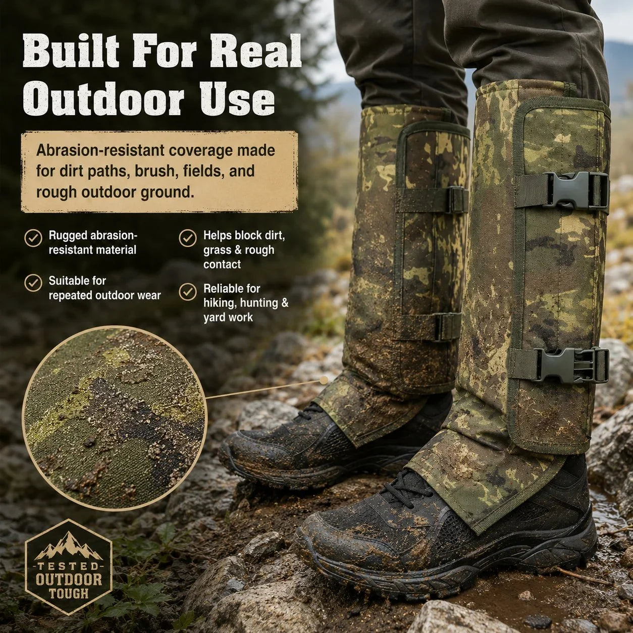 Outdoor Snake-Resistant Calf Gaiters for Brush and Trail Protection