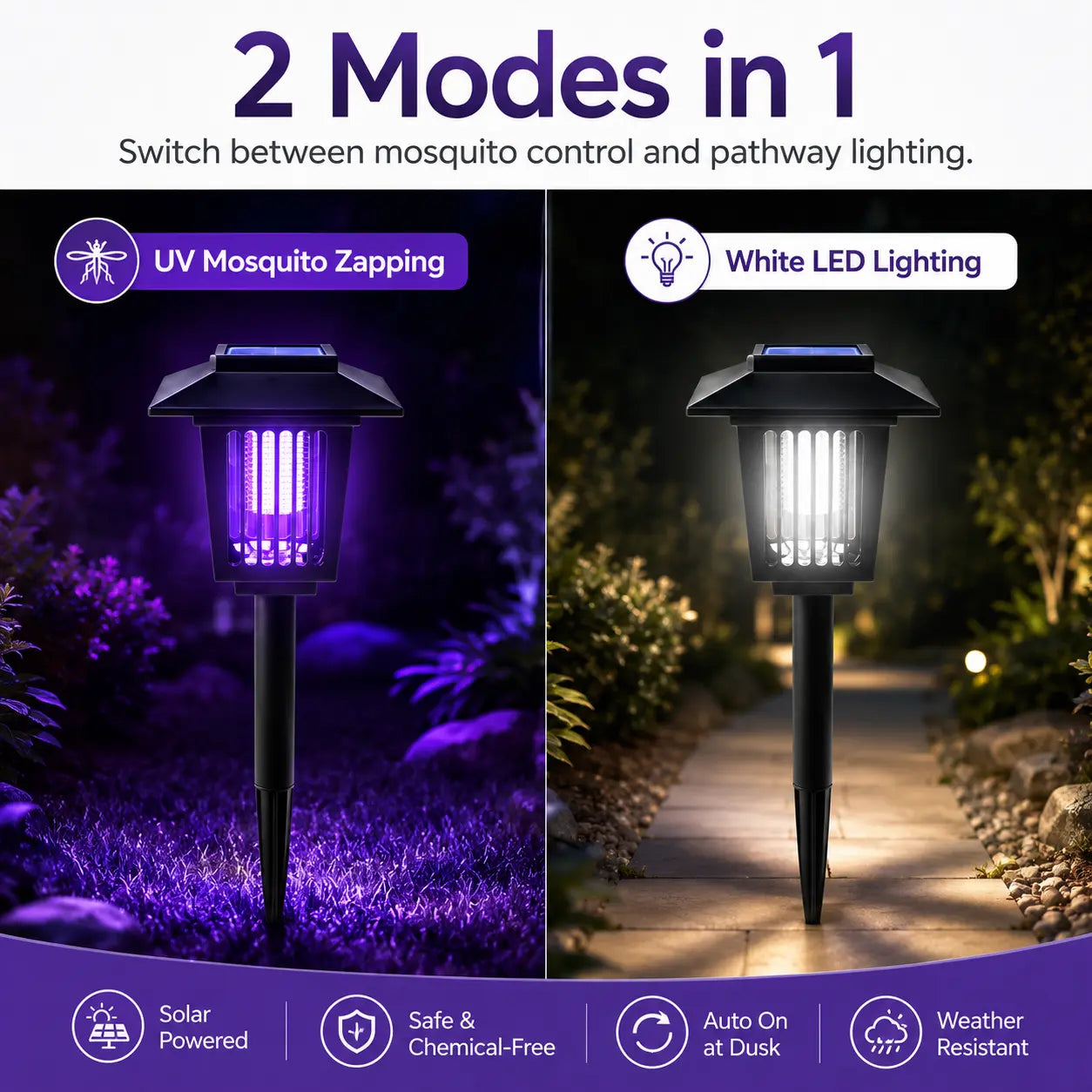 Outdoor-Ready Solar Mosquito Zapper – Yard Light for Garden Display
