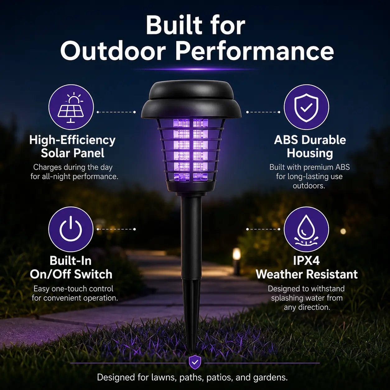 Outdoor-Ready Solar Mosquito Zapper – Yard Light for Garden Display
