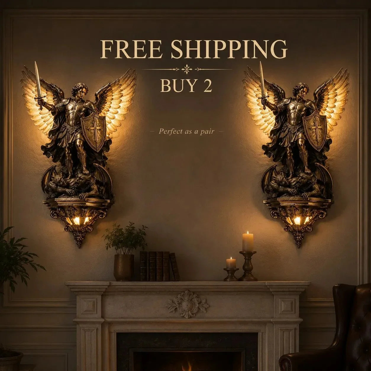 Decorative St. Michael Guardian Angel Wall Light for Focused Lighting