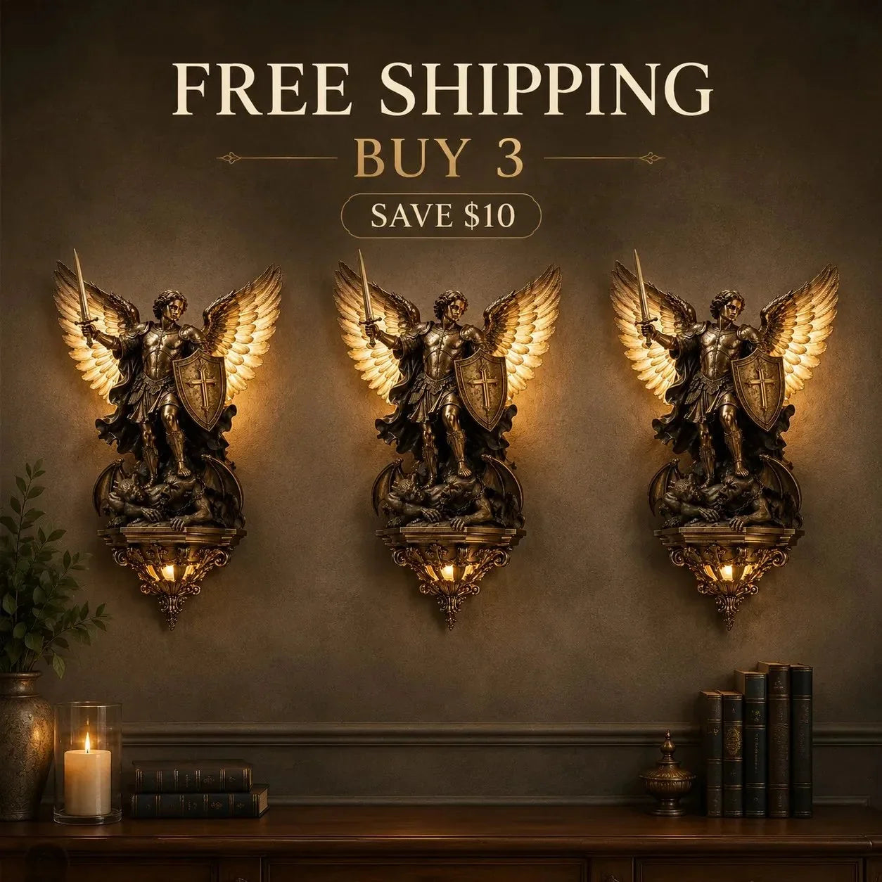 Decorative St. Michael Guardian Angel Wall Light for Focused Lighting