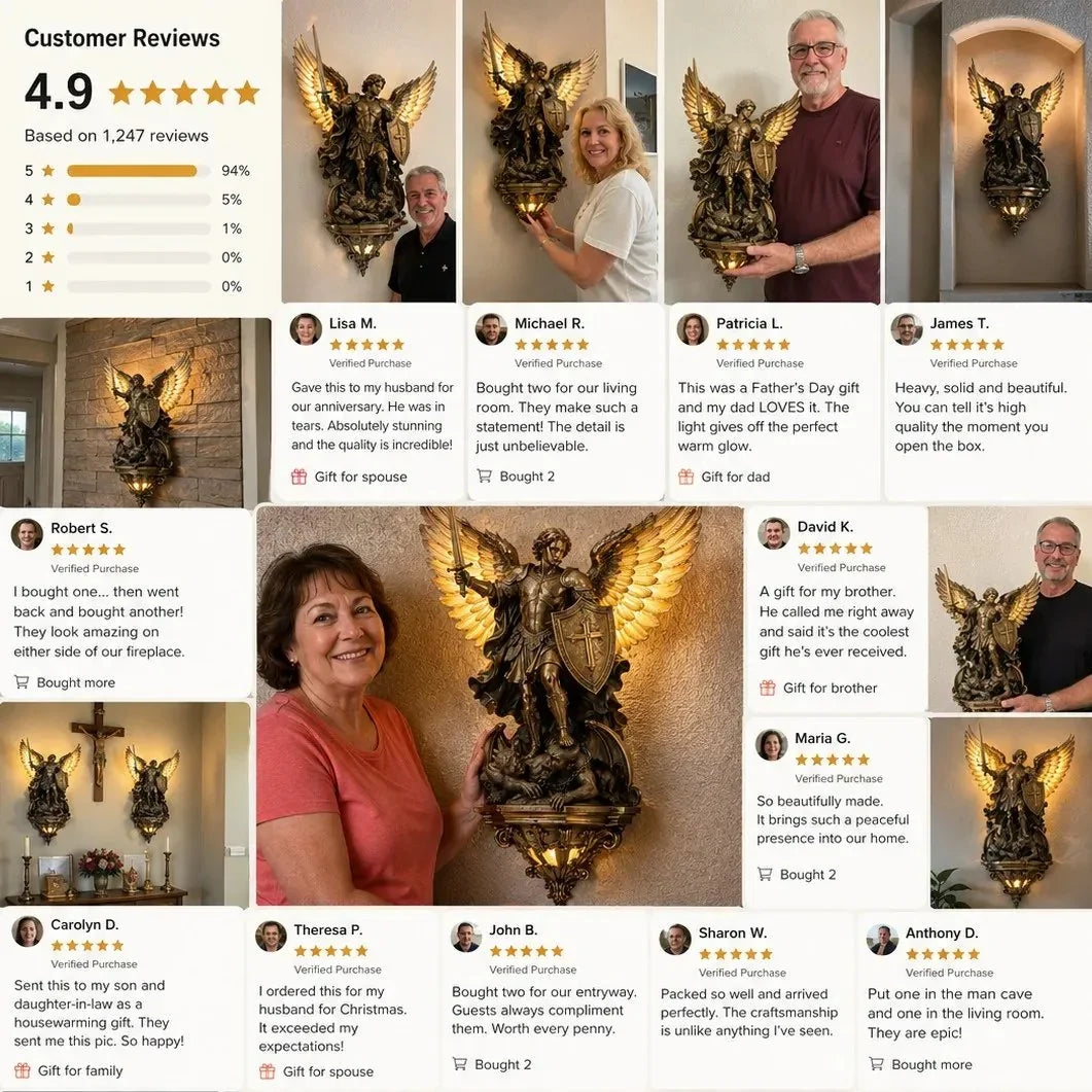 Decorative St. Michael Guardian Angel Wall Light for Focused Lighting