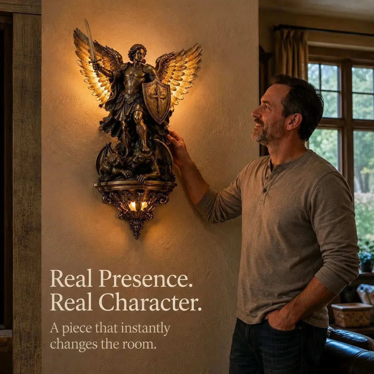 Decorative St. Michael Guardian Angel Wall Light for Focused Lighting