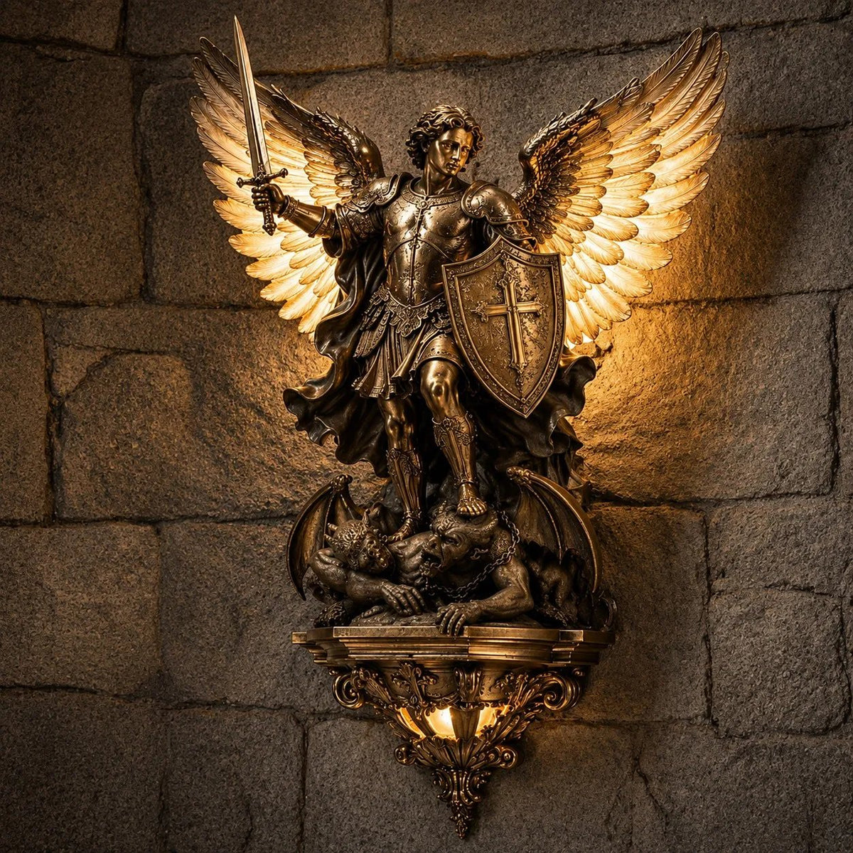 Decorative St. Michael Guardian Angel Wall Light for Focused Lighting