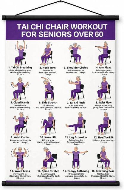 Tai Chi Chair Exercise Workout Chart for Seniors, 16 x 24 Inches