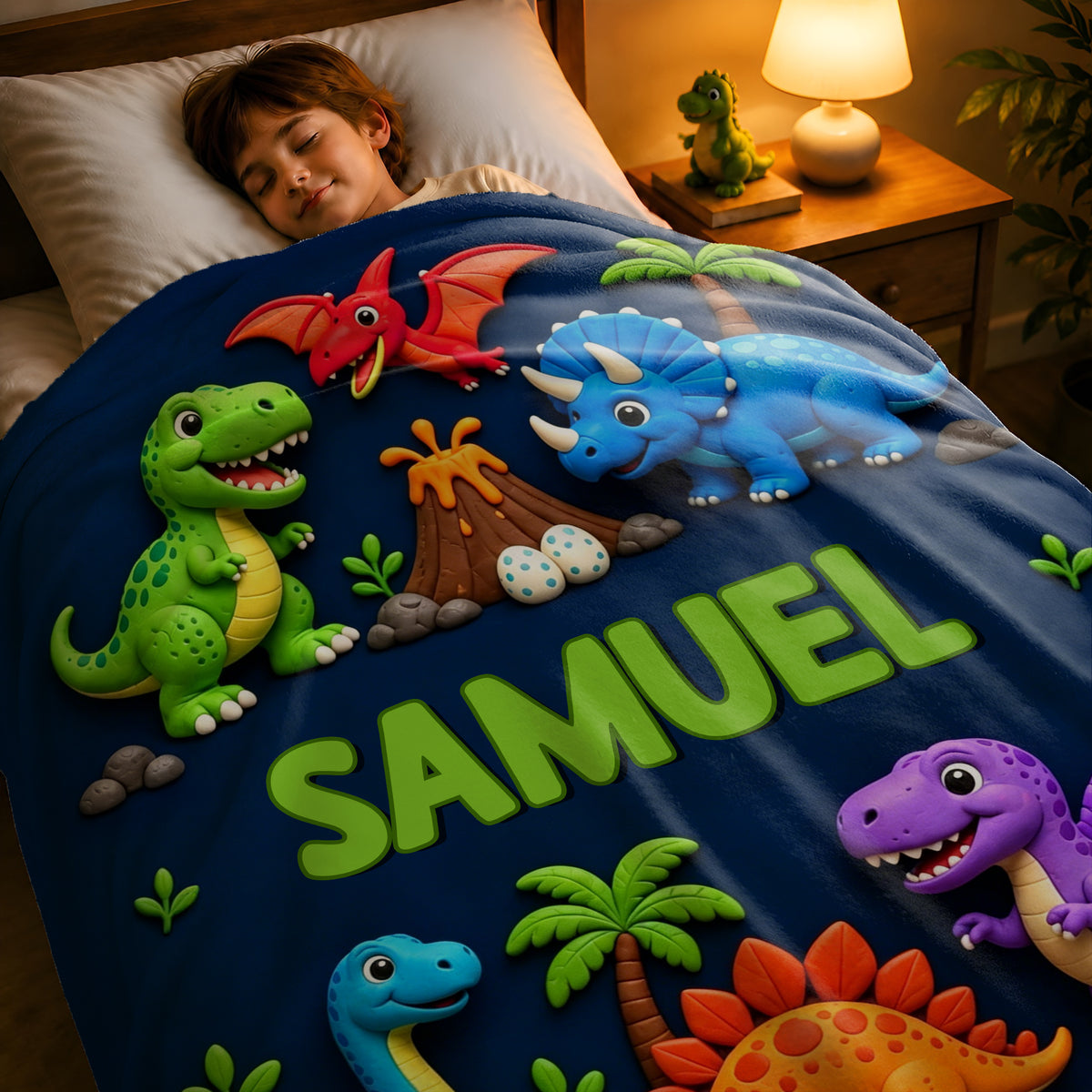 Personalized Cute Woodland Animal Truck Fantasy Cartoon Theme Design Soft Throw Blanket with Name Room Decor Daily Use Birthday Gift for Kids