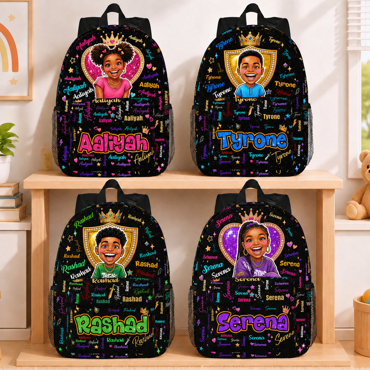 Personalized Starry Cartoon Photo Word Cloud Large Capacity Kids Backpack with Name Back to School Birthday Gift for Boys Girls