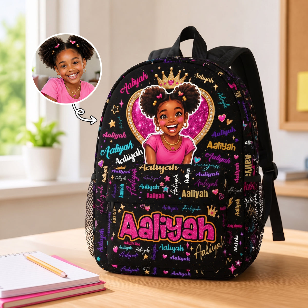 Personalized Starry Cartoon Photo Word Cloud Large Capacity Kids Backpack with Name Back to School Birthday Gift for Boys Girls