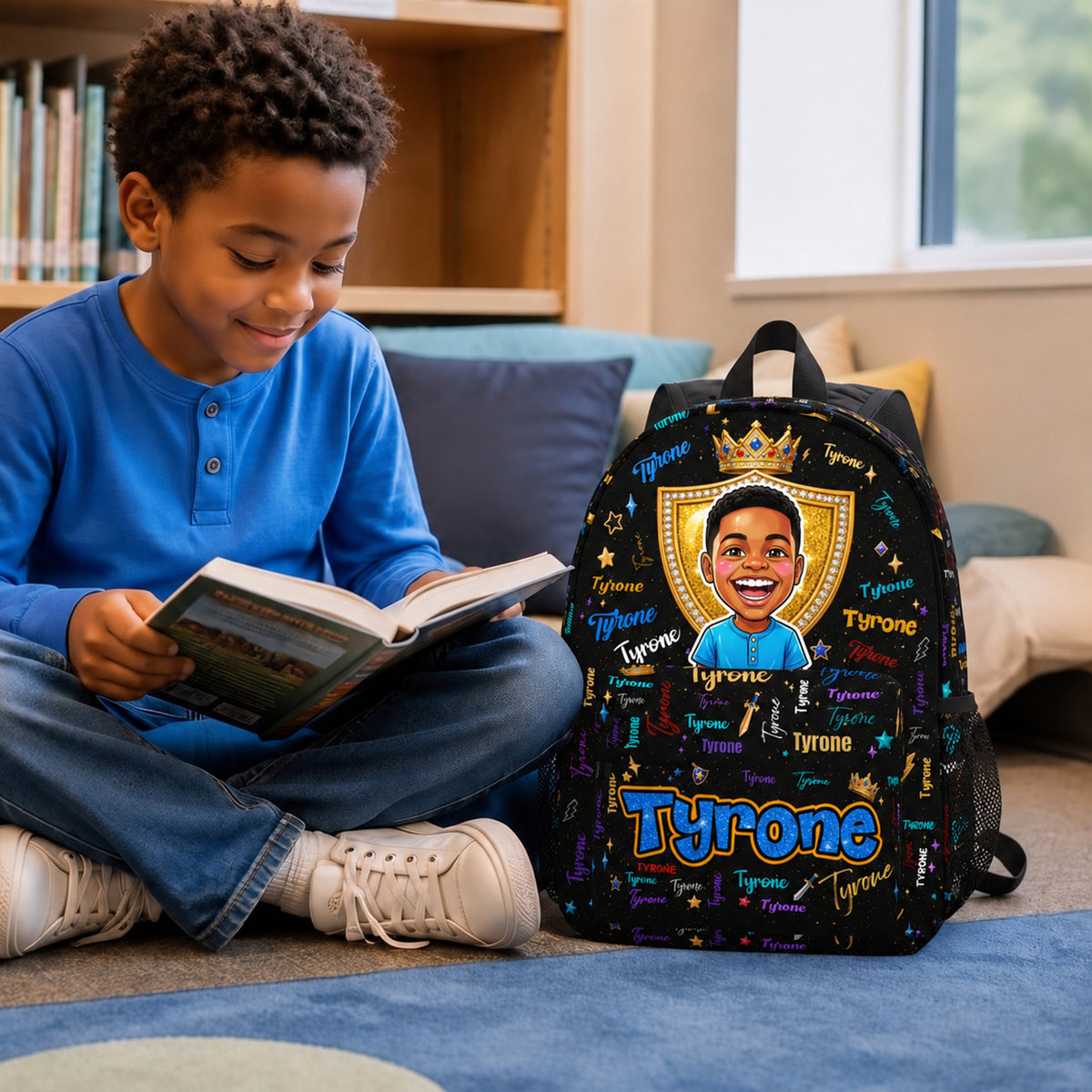 Personalized Starry Cartoon Photo Word Cloud Large Capacity Kids Backpack with Name Back to School Birthday Gift for Boys Girls
